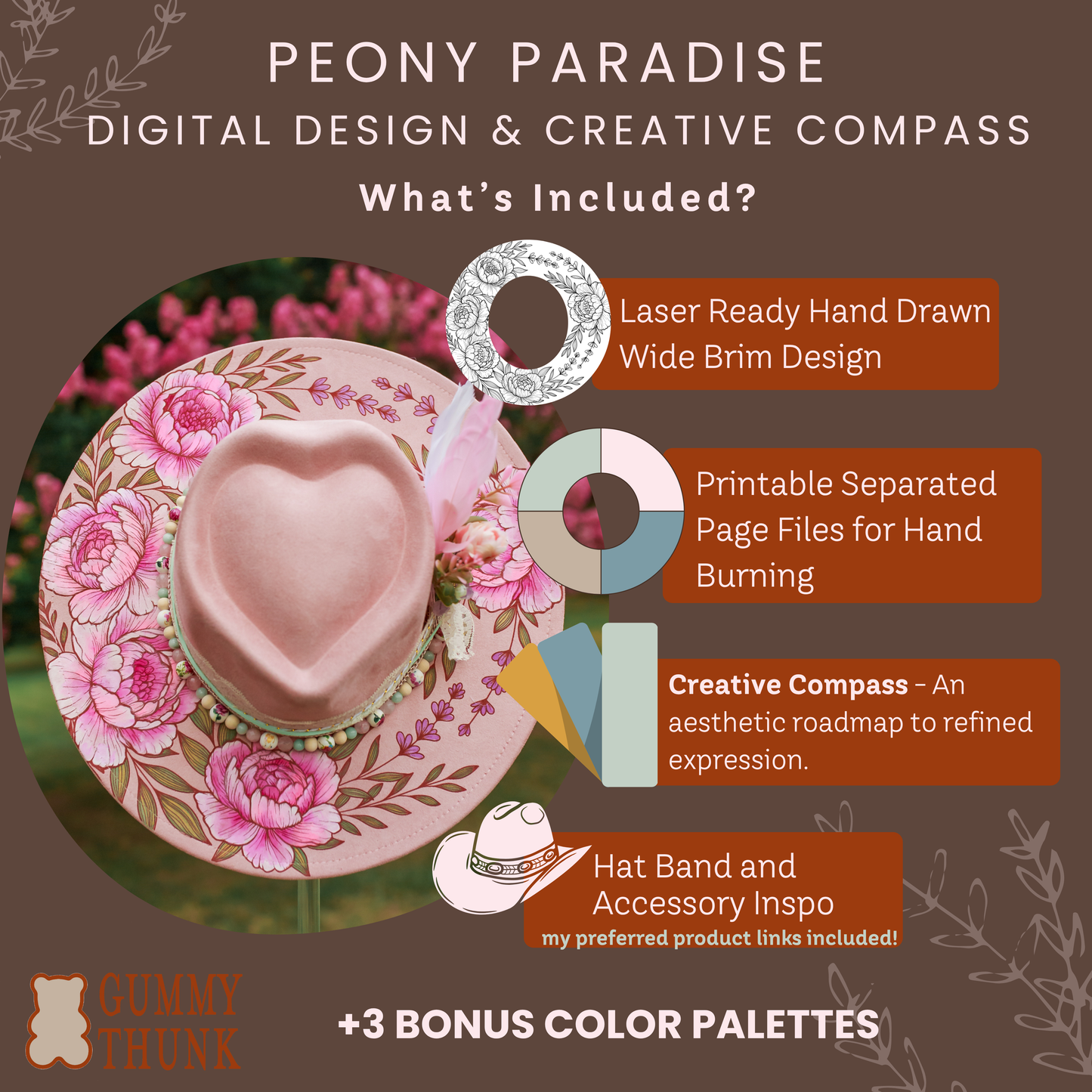 Peony Paradise Digital Design + Creative Compass -- DIGITAL FILES ONLY