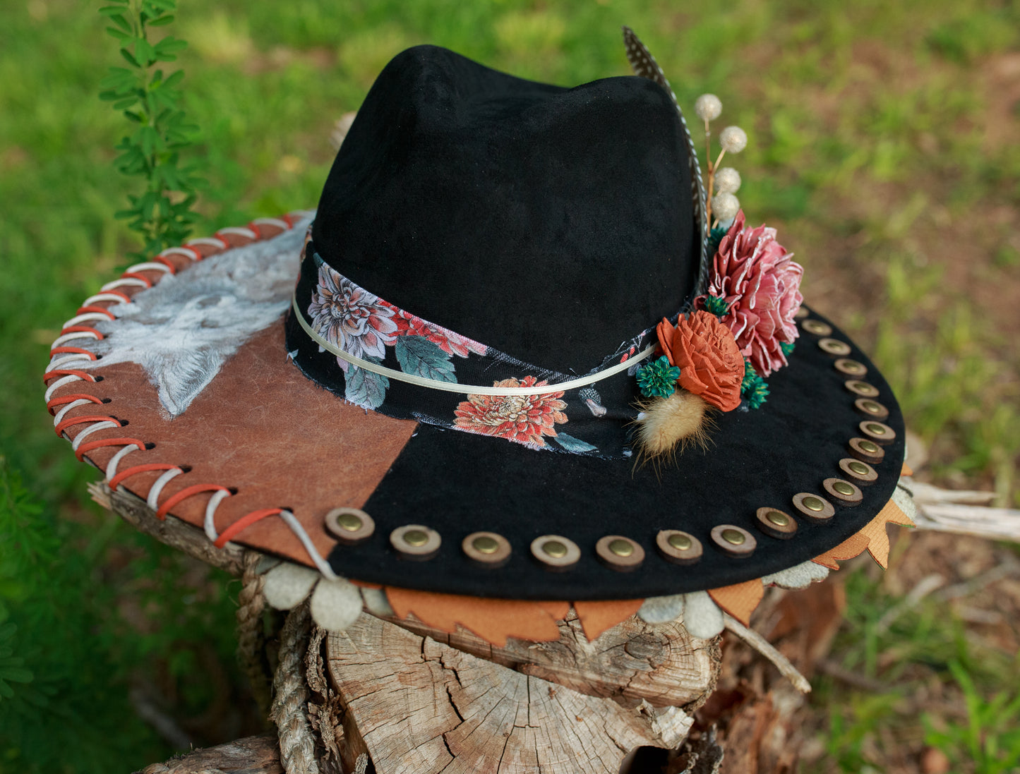 Zorra - One Of A Kind Hand Crafted Wide Brim Hat - Painted, Burned Hat