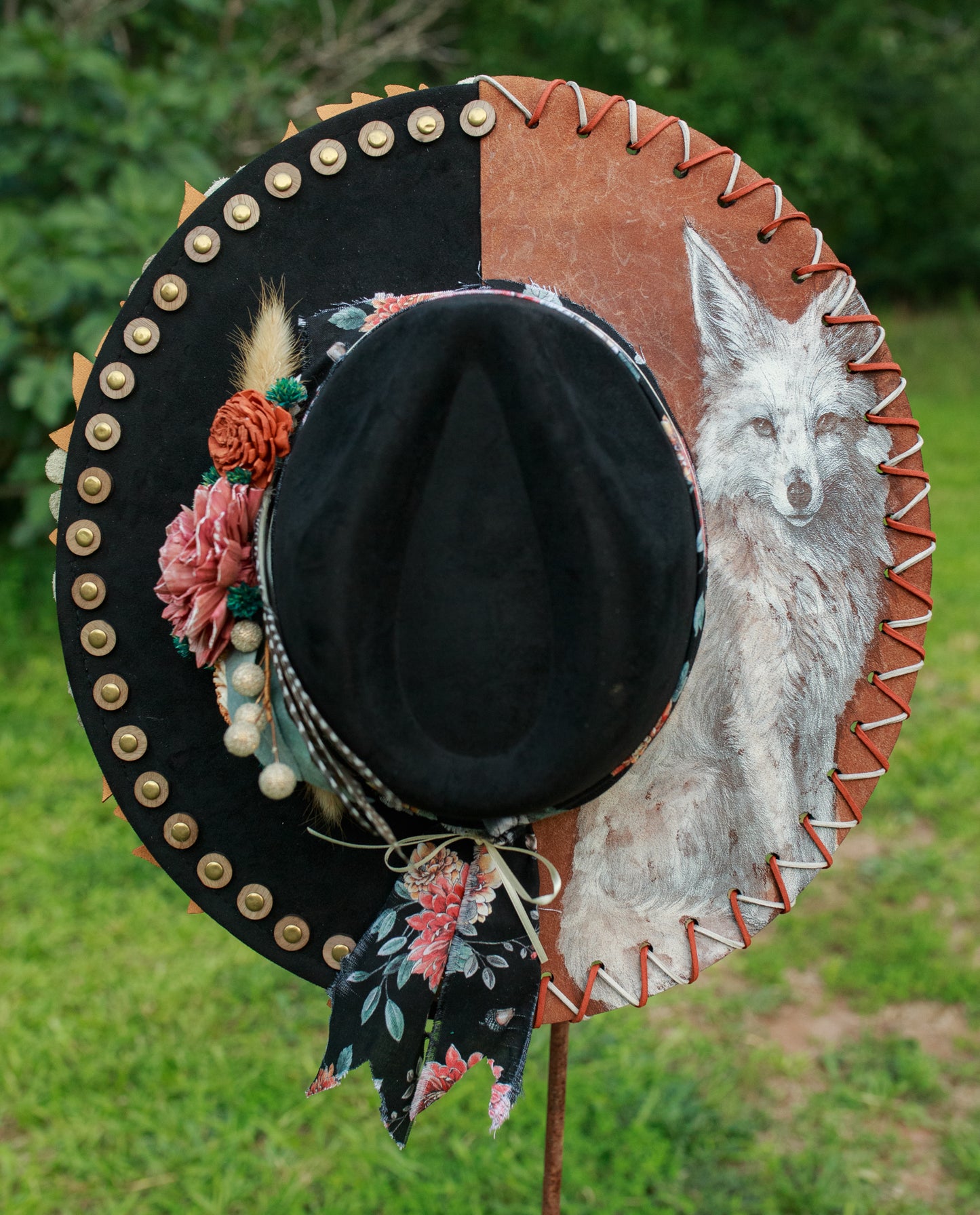 Zorra - One Of A Kind Hand Crafted Wide Brim Hat - Painted, Burned Hat