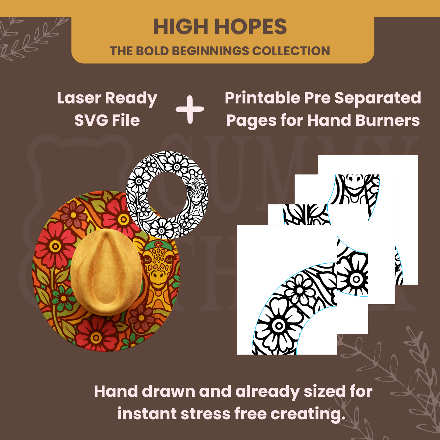 High Hopes -- Digital Design for Hat Burning -- Laser Engraving and Hand Burning Wide Brim Hat Template