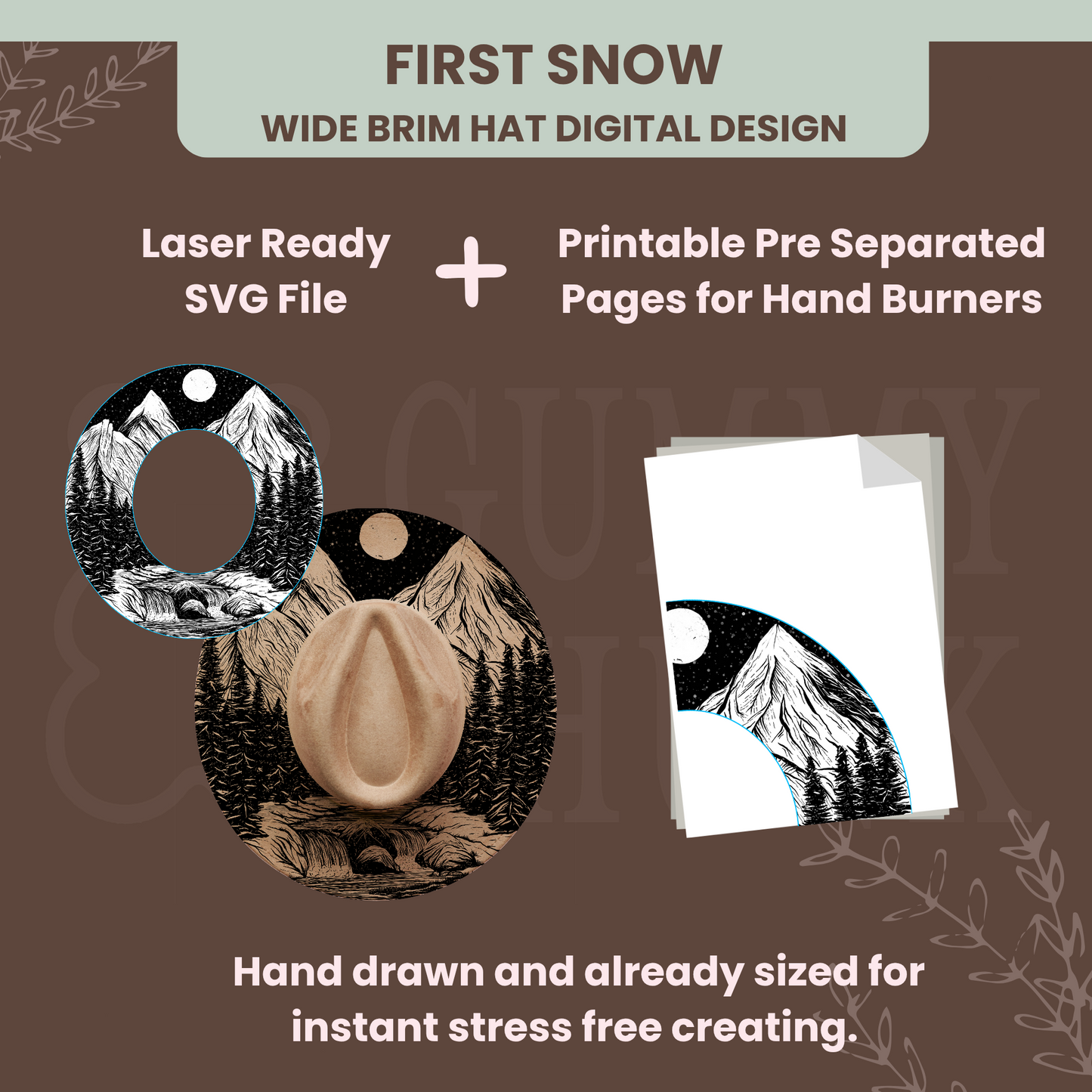 First Snow - Wide Brim Hat Template for Burning - SVG and PNG Files
