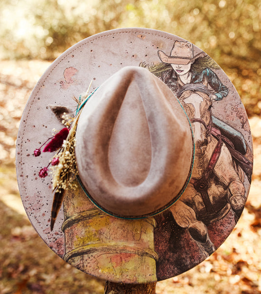 Painted Barrel Racing Hat - Wide Brim Vegan Suede Hat