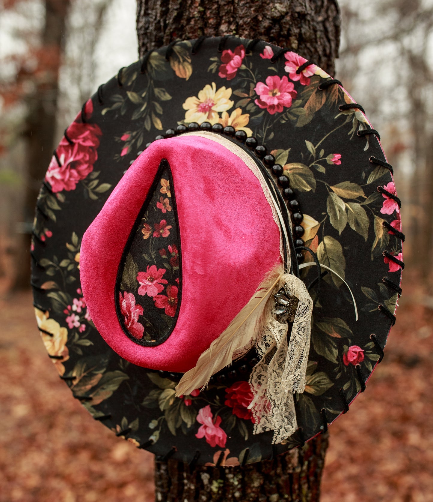 DAPHNE - Dragonfly Hat - Fuchsia Wide Brim Vegan Suede Hat