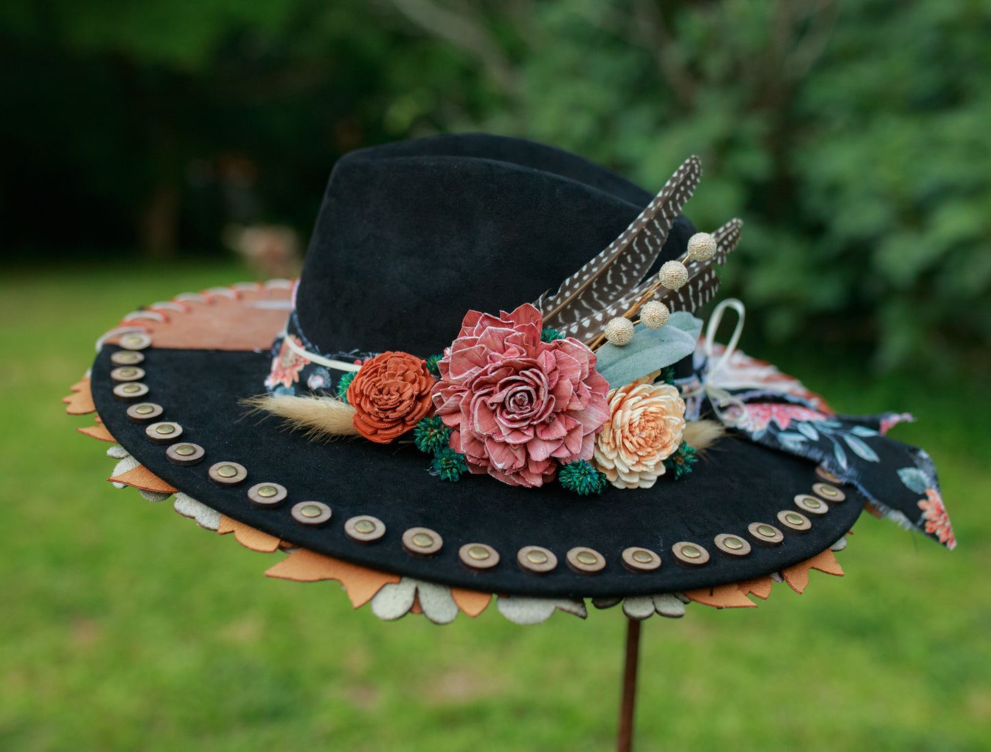 Zorra - One Of A Kind Hand Crafted Wide Brim Hat - Painted, Burned Hat